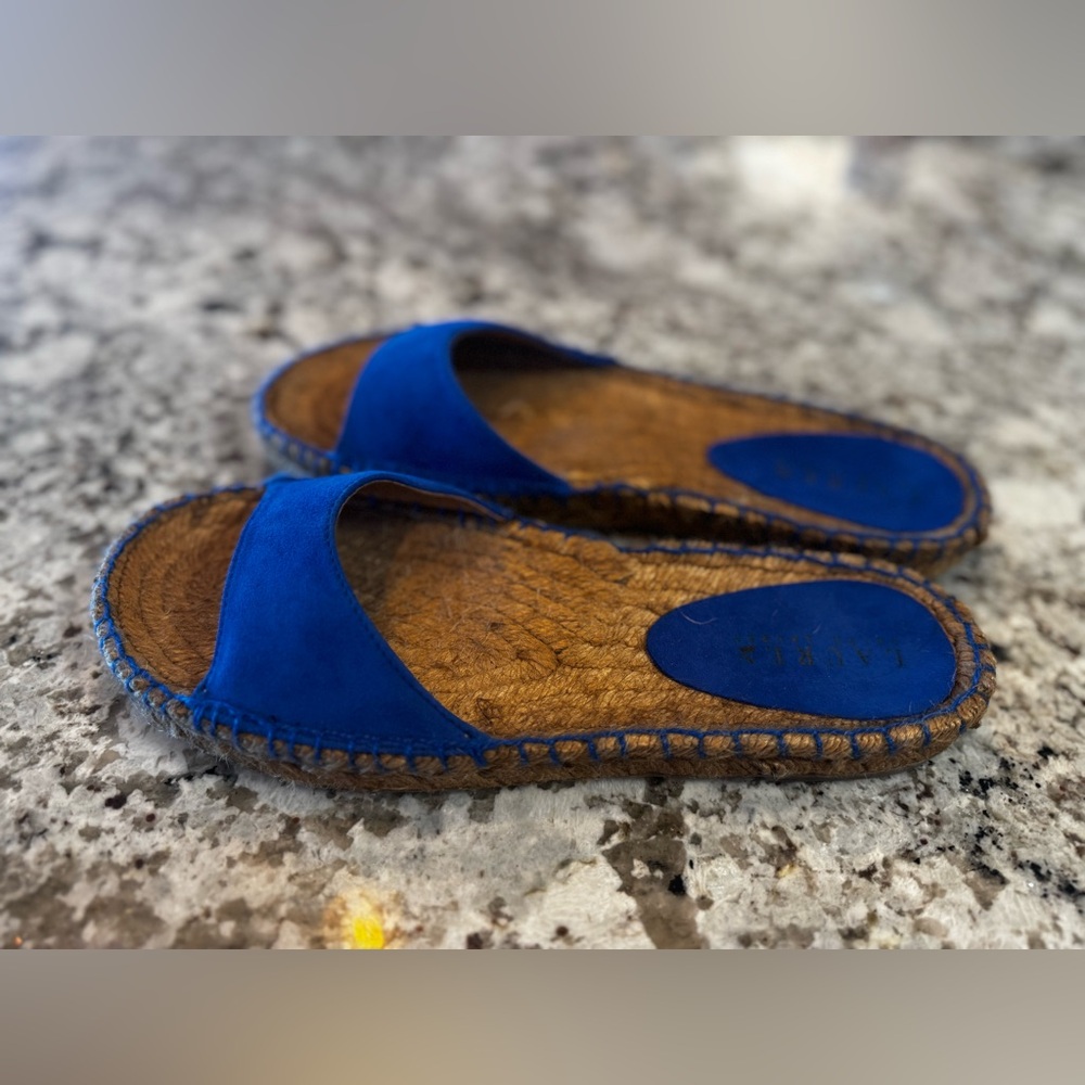 Ralph Lauren Blue Espadrille Slide Sandals - Picture 2 of 6